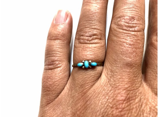 Vintage Faux Petit Point Turquoise And Sterling Silver Ring