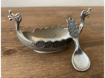 Small Norwegian Salt Boat And Spoon