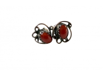 Vintage Sterling And Red Stone Earrings