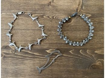 Cute Little Grouping Of Bracelets And Dolphin Pendant -two Sterling