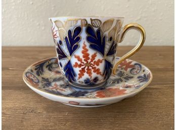 Beautiful Antique Teacup And Saucer With Imari Color Scheme