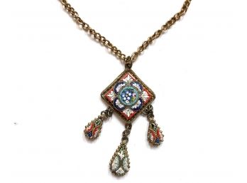 Italian Made Vintage Micro Mosaic Necklace And Pendant