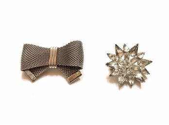 Two Darling Pins Including Mesh Silver Bowtie
