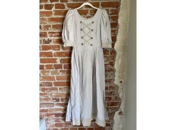 Vintage Austrian Dirndle Linen Dress With Antler Buttons