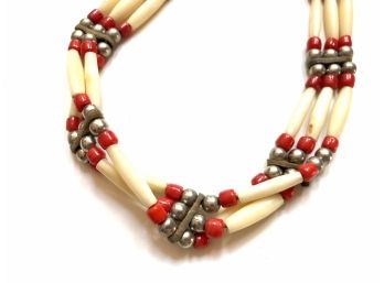 Bone Beads And Leather Choker Necklace