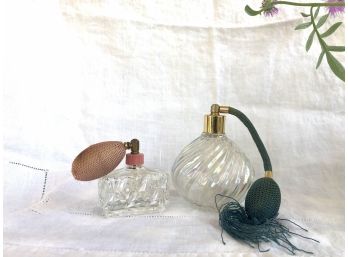Cute Pair Of Vintage Glass Atomizer Perfume Bottles
