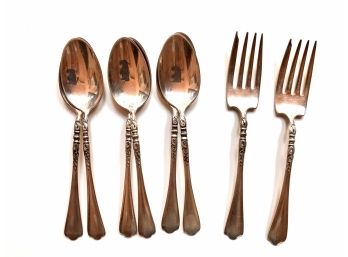 Antique Stamped Sterling Silver Set Of 6 Spoons And 2 Forks