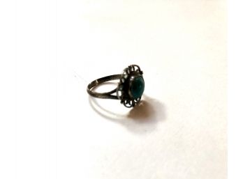 Very Sweet Antique Turquoise And Silver Tiny Child's Ring