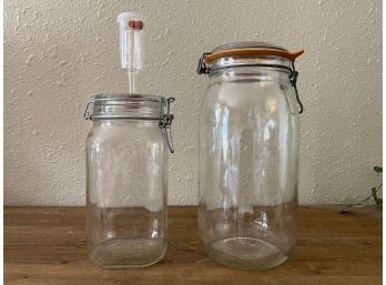 Two Large Canning Jars Including Pickle-It Contraption