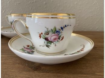 Cute Unmarked Antique Hand-painted Old Paris Porcelain Set Of Four Teacups With Saucers