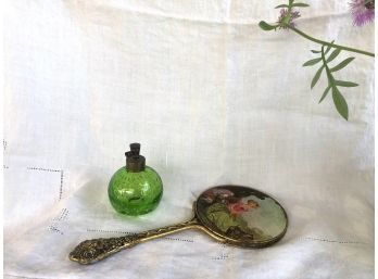 Vintage Green Bubble Glass Atomizer And Darling Hand Mirror
