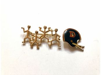 Two Vintage Pins Including Denver Broncos