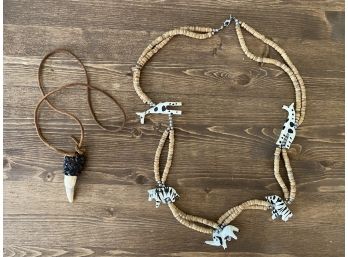 Two Necklaces Including Darling African Animal Beaded Necklace