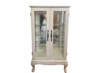 Beautiful & Petite White Glass Fronted Curio Or Bar Cabinet