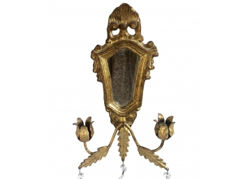 Antique Gold Leaf Candelabra Mirror With Crystals