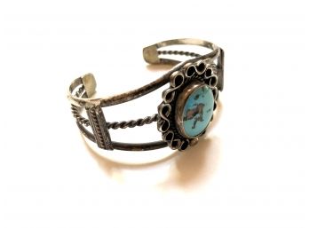 Sterling And Turquoise Signed Stamped Bracelet