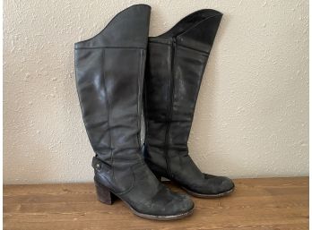 Clarks Tall Leather Boots With Stacked Heel Size 9