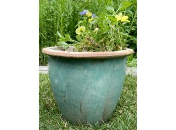 Green 11 Inch Planter Pot (has Chip In Rim)