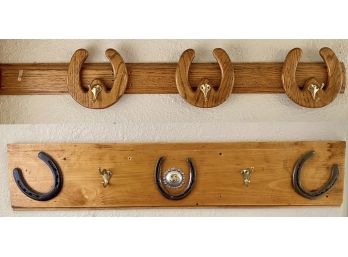 (2) Wooden Western Shelves With Horseshoes