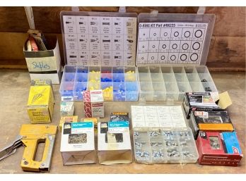 Misc Lot Of Workshop Finds Incl. Screws, O Rings, Terminal Assortment, Reamer, Bostich Staple Gun And More