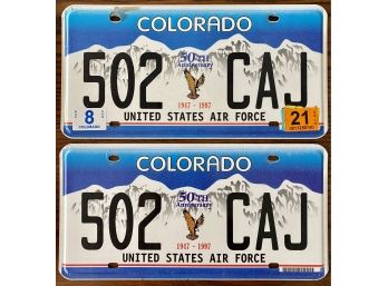 Two US Air Force Colorado License Plates