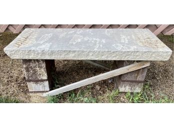 Outdoor Stone And Wood Bench With Vine Design, Heavy!