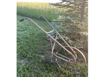 Old Vintage Metal Walk Behind Garden Topsoil Cultivator Plow Tool Rustic Bike Rake Farmhouse Decor
