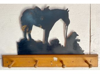 Metal And Wood Horse Silhouette Wall Hooks