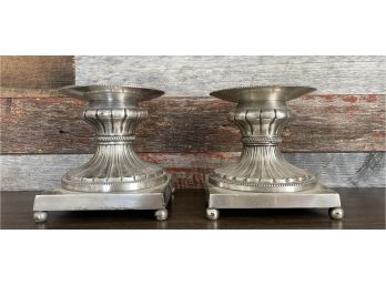 Pair Of Silver Tone Metal Candle Holders