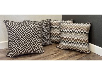 4 Pc. Decorative Pillow Lot- Geometric Designs And Browns