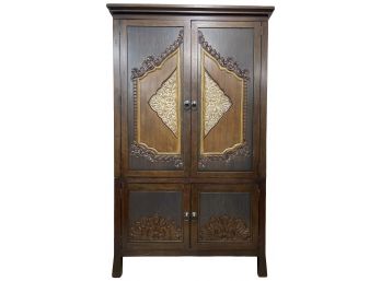 Pier 1 Bali ArmoireHutch With 3 Doors And Beautiful Wood Carving