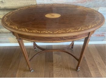 Antique Wood Oval Inlay Table