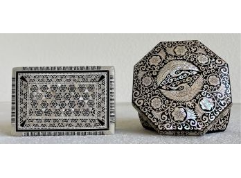 2 Pc. Mother Of Pearl Inlaid Black Lacquered Trinket Boxes