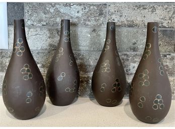 4 Small Ceramic Vases With Black Circle Accents