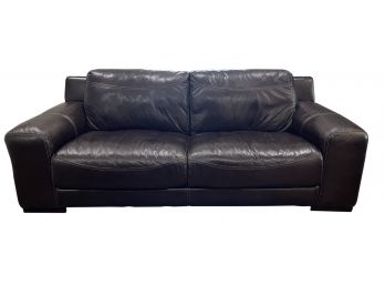 Brown Leather Sofa With 2 Ottomans