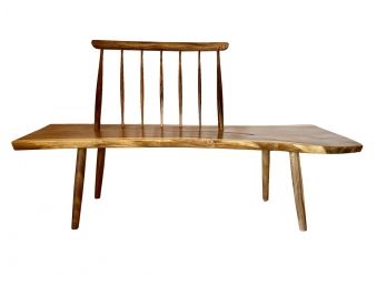 Beautiful George Nakashima Style Conoid Live-Edge Wood Bench