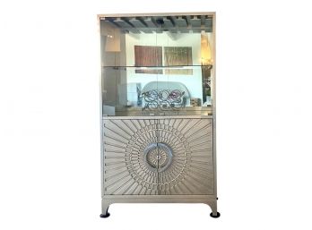 Stunning Silver Art Deco Style Cabinet With Wineglass Rack, Interior Light And Shelving