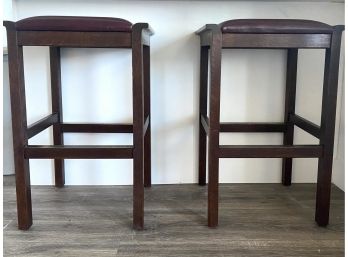 Beautiful Pair Of Two Stickley Barstools With Oxblood Cushion