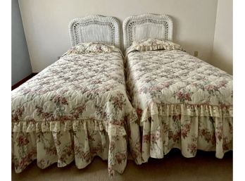 2 Twin Size White Wicker Beds