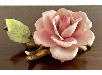 Single Pink Porcelain Rose On Branch