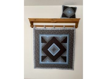 Handmade Quilt Wall Hanging With Rack & Pillow
