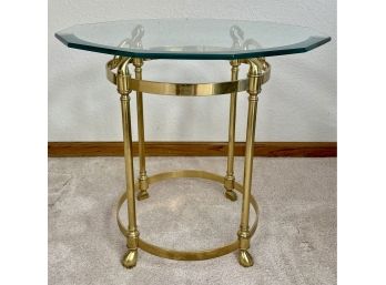 Brass Based And Glass Toped Side Table With Swan Accents