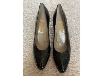 Vintage Salvatore Ferragamo Black Leather Shoes-Pumps Women's Size 6.5 AAA