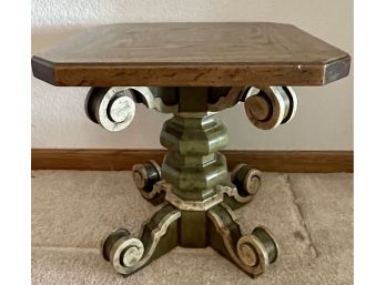 Vintage 70's Square Mediterranean Style Pedestal Base Table With Oak Top