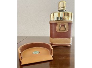 MCM Glass Flask With Brass Accents In Leather Look Case