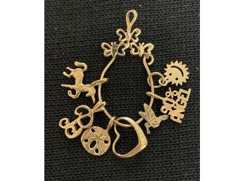 Vintage 14K Yellow Gold Charm Holder With 7 14K Charms--- 3.8 Grams