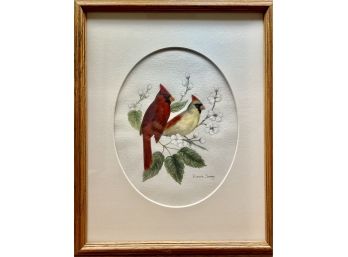 Hand Painted Framed Picture Of Cardinals By Bonnie Sweany