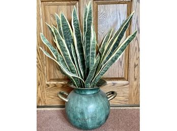 Tropical Faux Plant With Brass Handled Pot