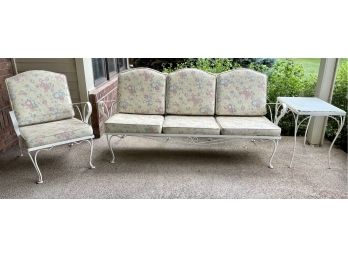 Vintage Outdoor Sofa Chair & Table With Vinyl Floral Cushion S