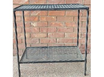 Vintage Black Wrought Iron Patio Table With Shelf